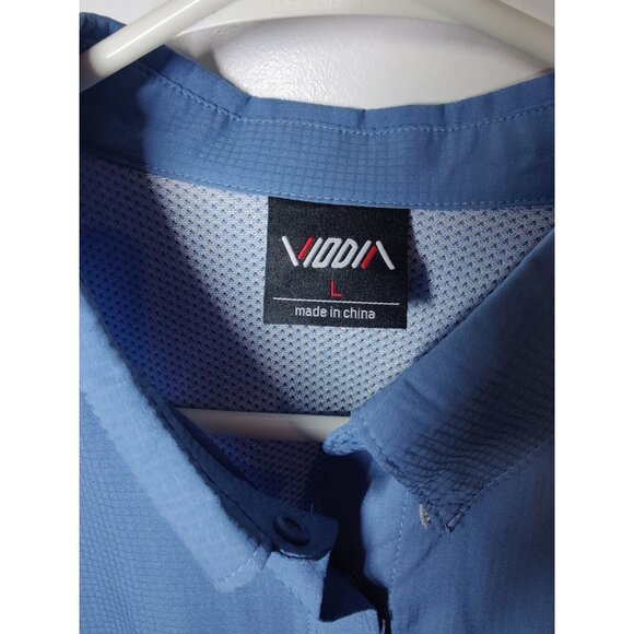 Viodia Blue Long Sleeve Fishing Shirt Roll Tab Snap Button Zip Pockets L - Picture 3 of 12